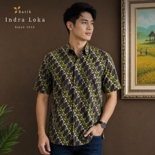 Batik Indra loka -  Mens Batik Shirt Short Sleeve 100% Cotton