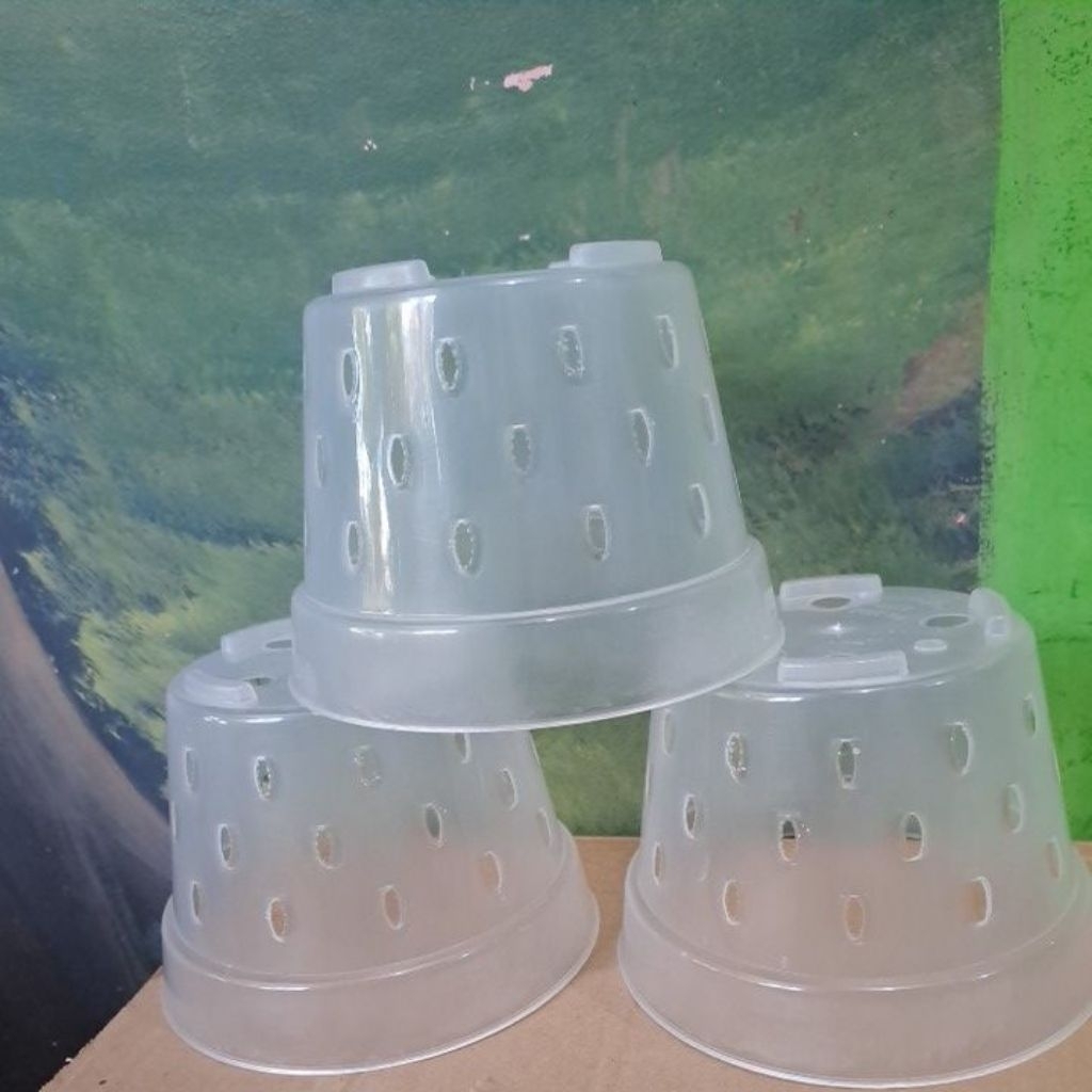 12 pcs pot poros 20 warna bening (pot anggrek dengan banyak lubang)