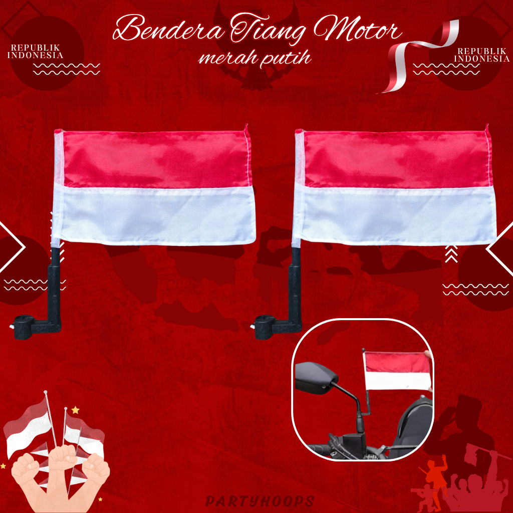1pcs Bendera Tiang Motor Merah Putih | Bendera Tiang Untuk Spion Motor Merah Putih
