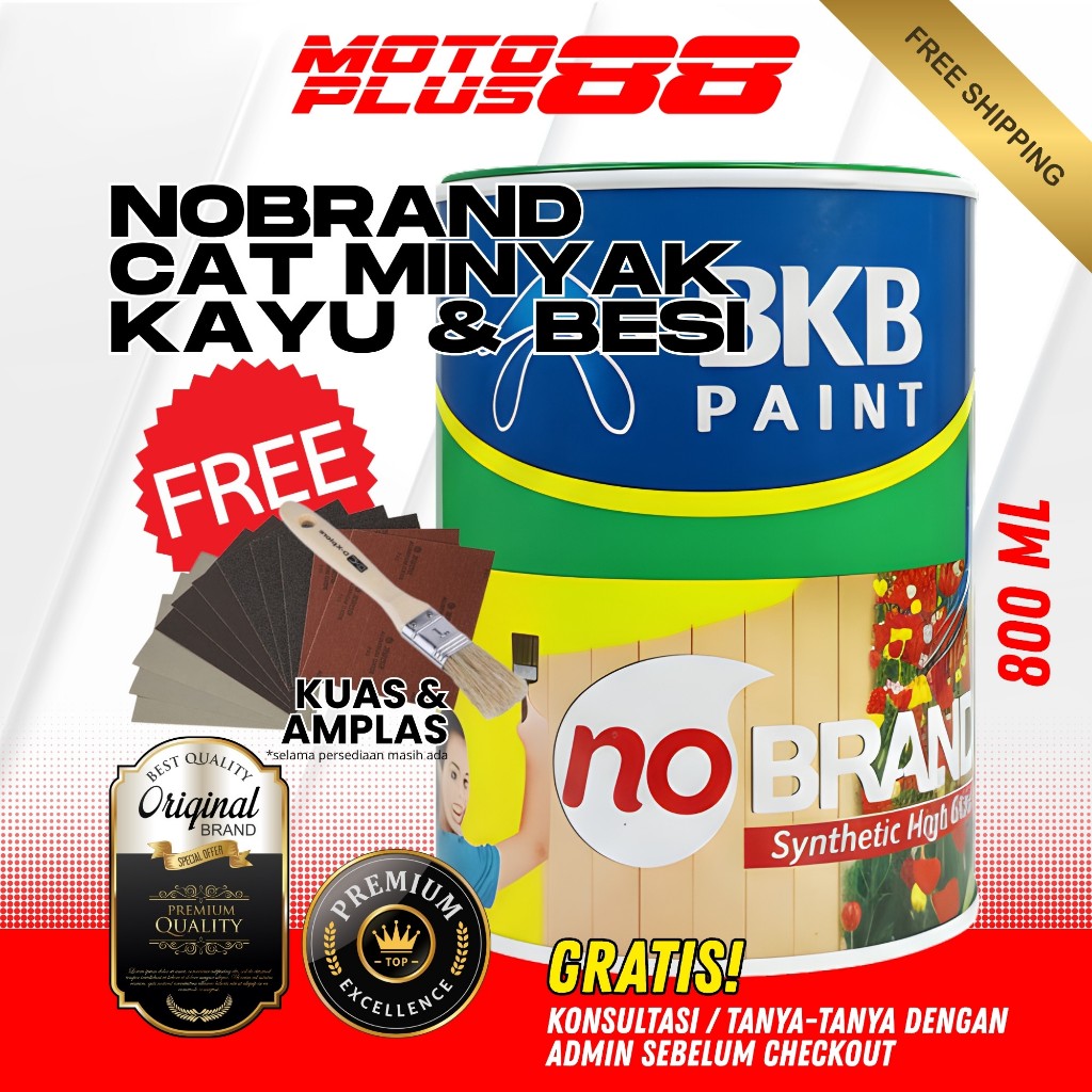 NOBRAND Cat Minyak Kayu Dan Besi 800 ML FREE Kuas & Amplas BKB Paint 0,8 LITER No Brand