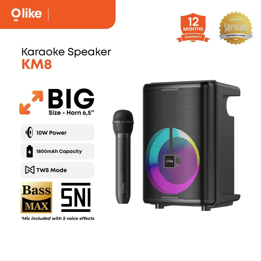 Olike KM8 Speaker 10W Subwoofer 6.5 Inch Driver With Karaoke MIC MIcrofone Wireless | 5H Playtime | 