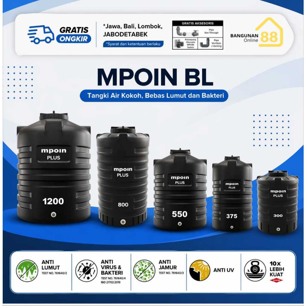 MPOIN Tandon Toren Air MPOIN WAVE BL 300 - 1200 Liter Tandon Air MPOIN Anti lumut