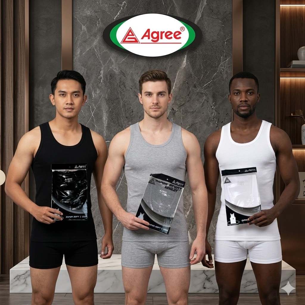 Singlet Pria Agree SA004 Kaos Dalam Pria Dewasa Katun ( Isi 3 Pcs 6 Pcs ) Pcs Putih Hitam Abu - Sing