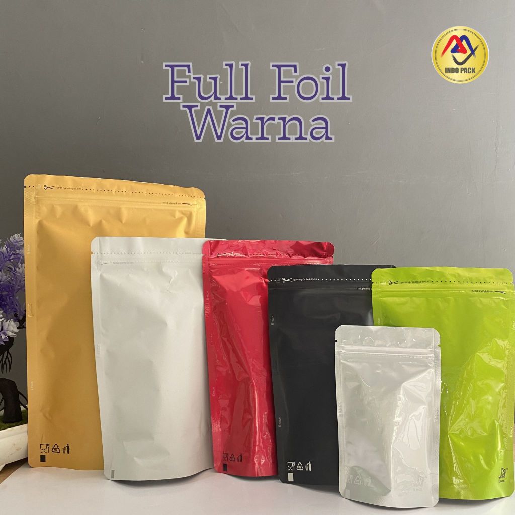 KPACK Kemasan Standing Pouch Full Foil Warna 13x21