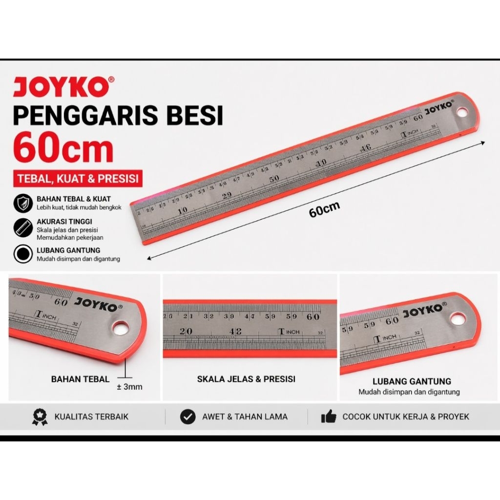 PENGGARIS BESI 60CM TEBAL JOYKO