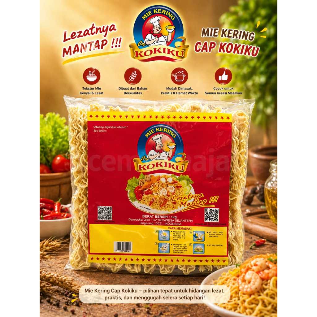 MIE KERING SUPER KOKIKU 1 KG ISI 20 HALAL MI TELUR KUNING MIE KERITING BASO SEBLAK CUANKI SEMBAKO BA