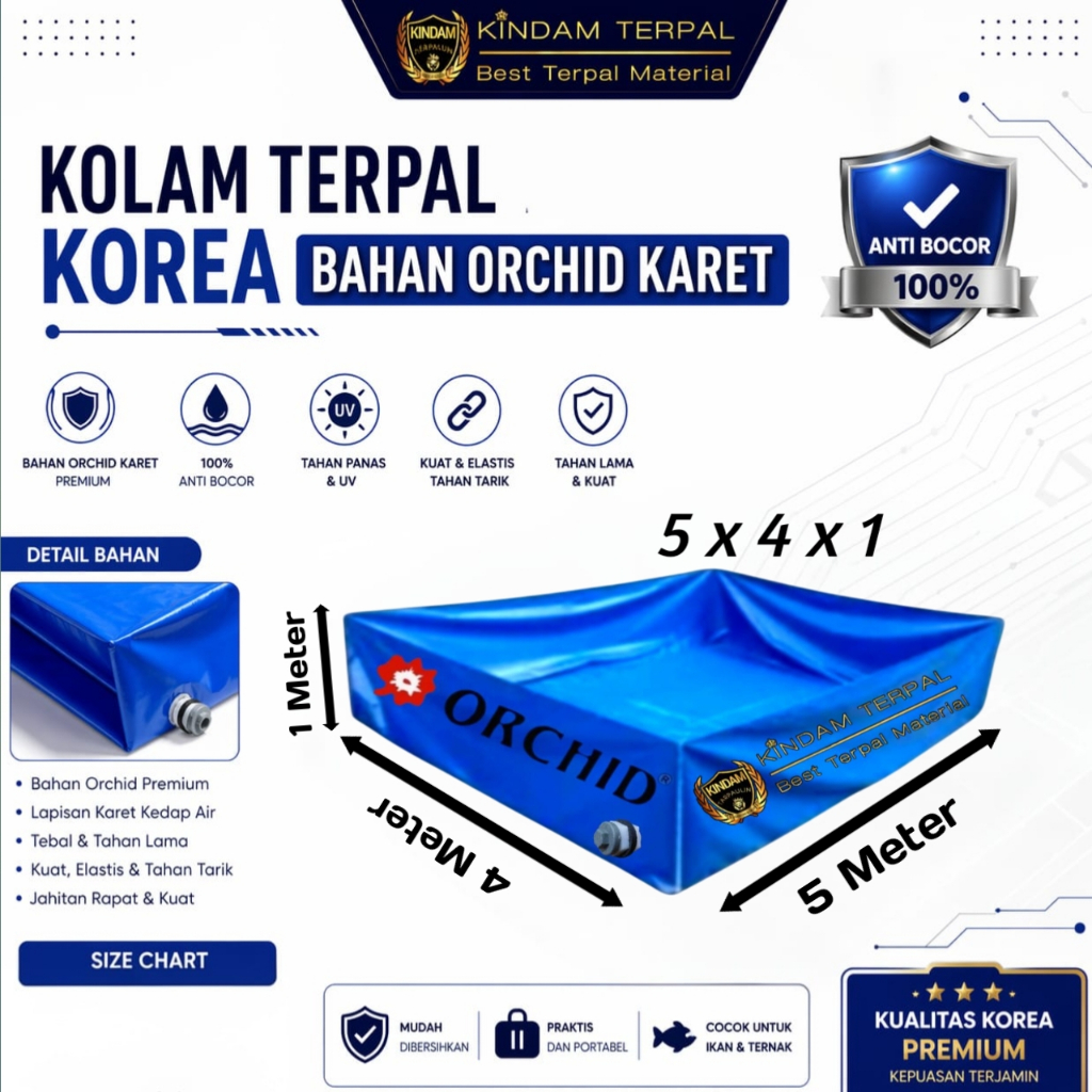 KOLAM TERPAL ORCHID 5x4x1 SEMI KARET | KOLAM TERPAL IKAN LELE, NILA, GURAME, KOI