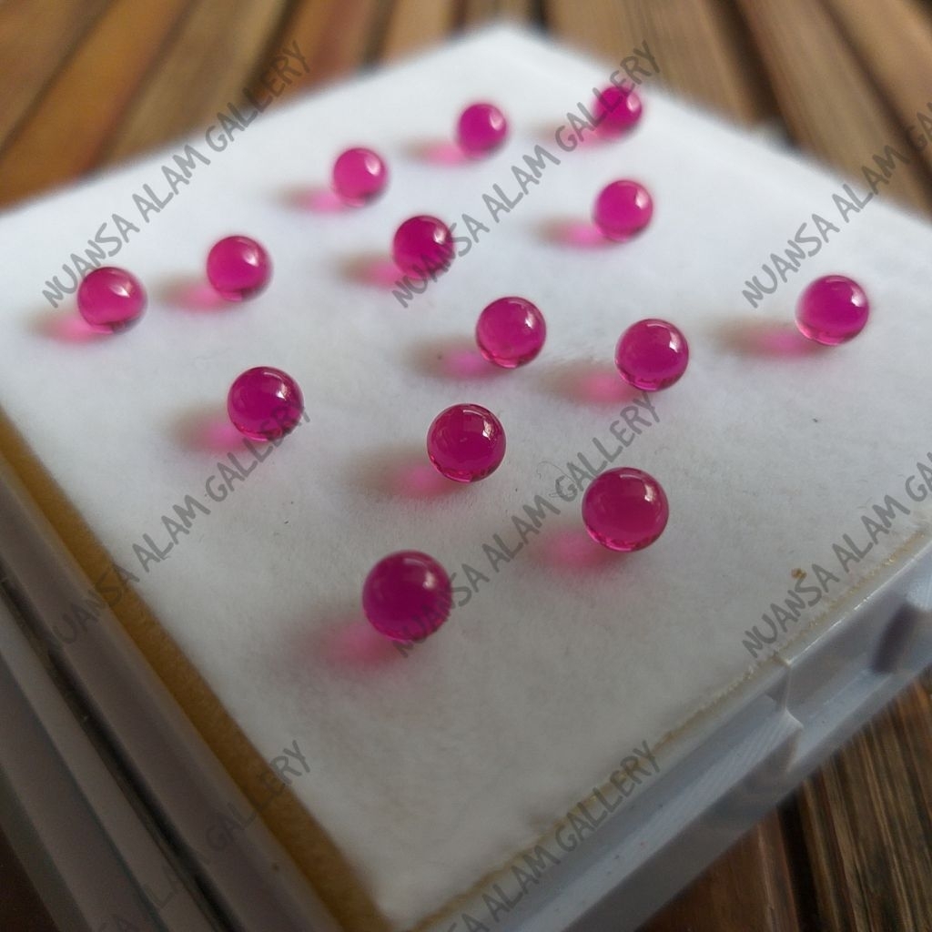 Batu Permata Merah Delima Ruby Ball Siam Rose Bangkok 9 Mohz Ukuran 4 mm Exclusive