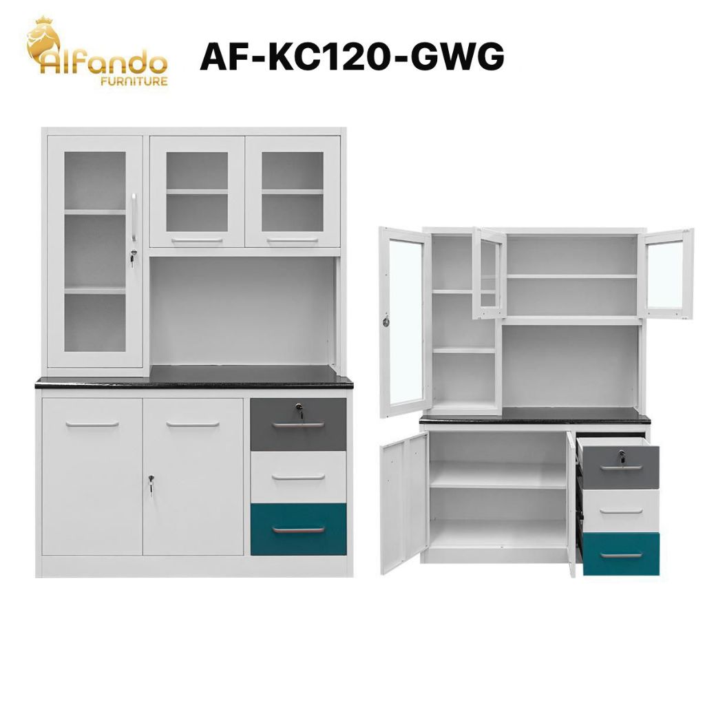 Lemari Sayur - Rak Dapur - Kitchen Set Lemari Serbaguna 3 pintu Plat Besi Minimalis uk 120x40x185 De