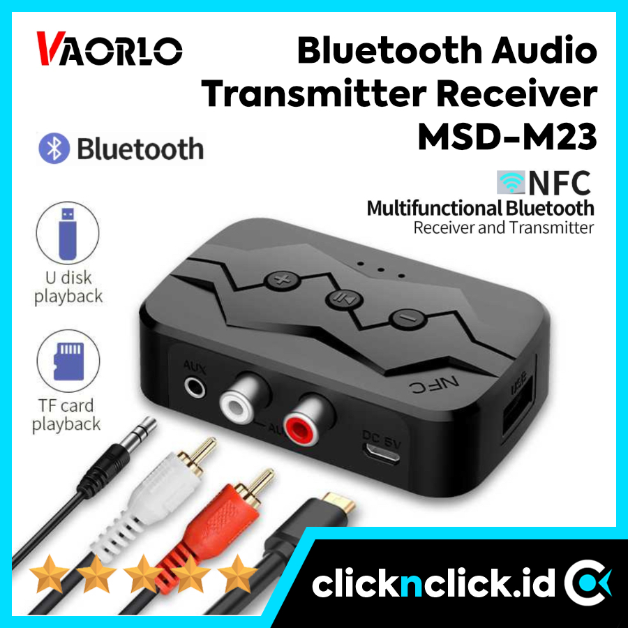 VAORLO MSD-M23 Bluetooth Audio Transmitter Receiver BT 5.2 AUX Audio Jack 3.5mm + RCA + NFC + Micro 