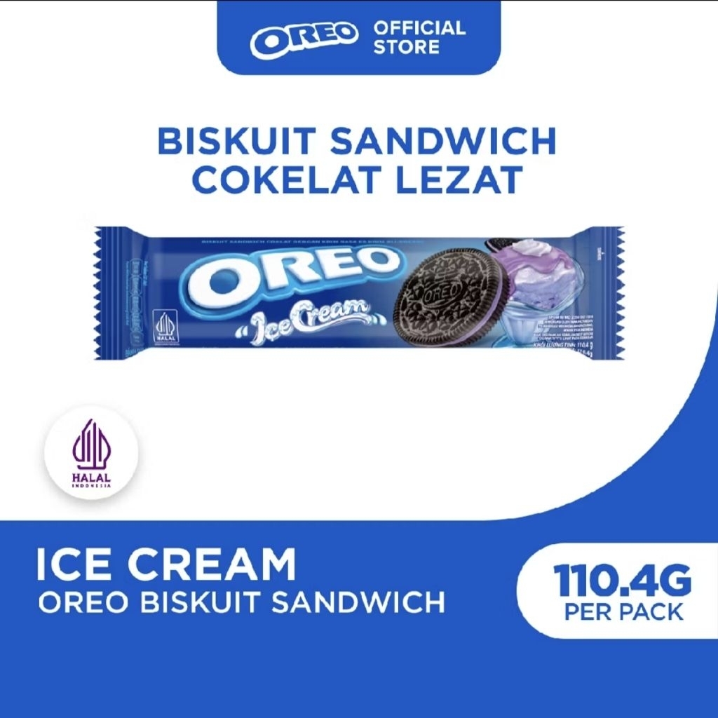 Pack Oreo Biskuit Berry Ice Cream 119.6g - Krim Tebal, Rasa Lezat, Halal