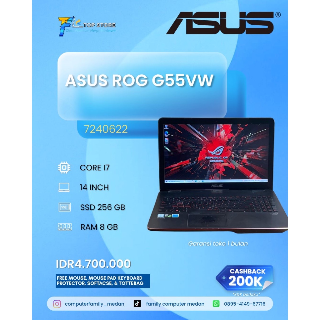 LAPTOP ASUS ROG G551VW CORE I7-6700HQ RAM 8GB SSD 256 GB NVIDIA GTX 960M 4GB -LAYAR VIGNET