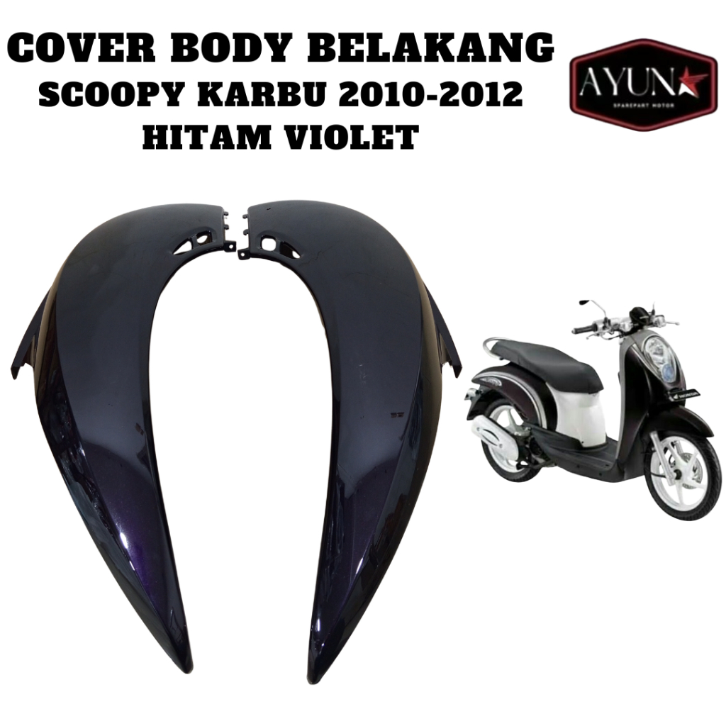 Cover Body Belakang Honda Scoopy Karbu 2010-2012 Bodi Samping Scoopy Karbu KYT HITAM VIOLET Tenshi