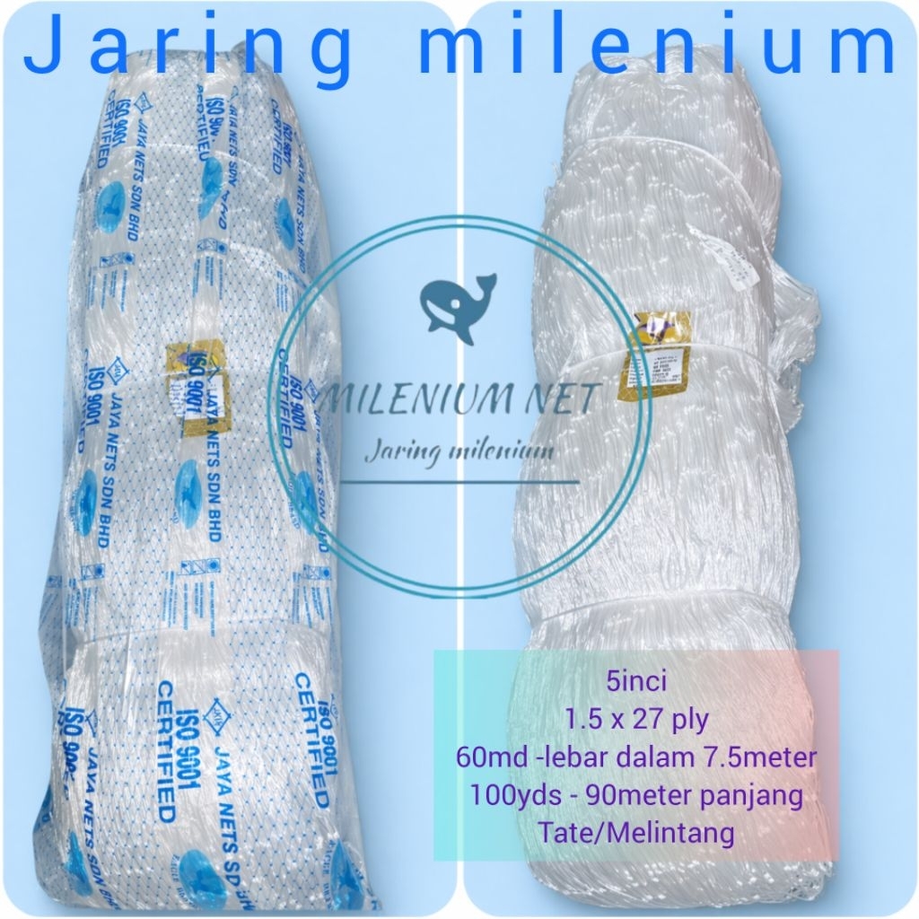 jaring milenium/jaring pintal/jaring ply/5inci 27ply 60md 100yds tate