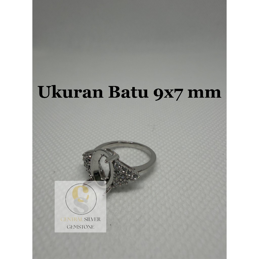 Emban Cincin Silver wanita untuk batu akik [Ukuran 9x7 mm]