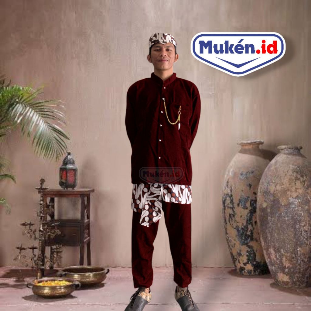 [PACKING DUS] Baju Adat Basofi Merah Maroon adat Jawa Cak baju adat Jawa timur Beskap baju karnaval