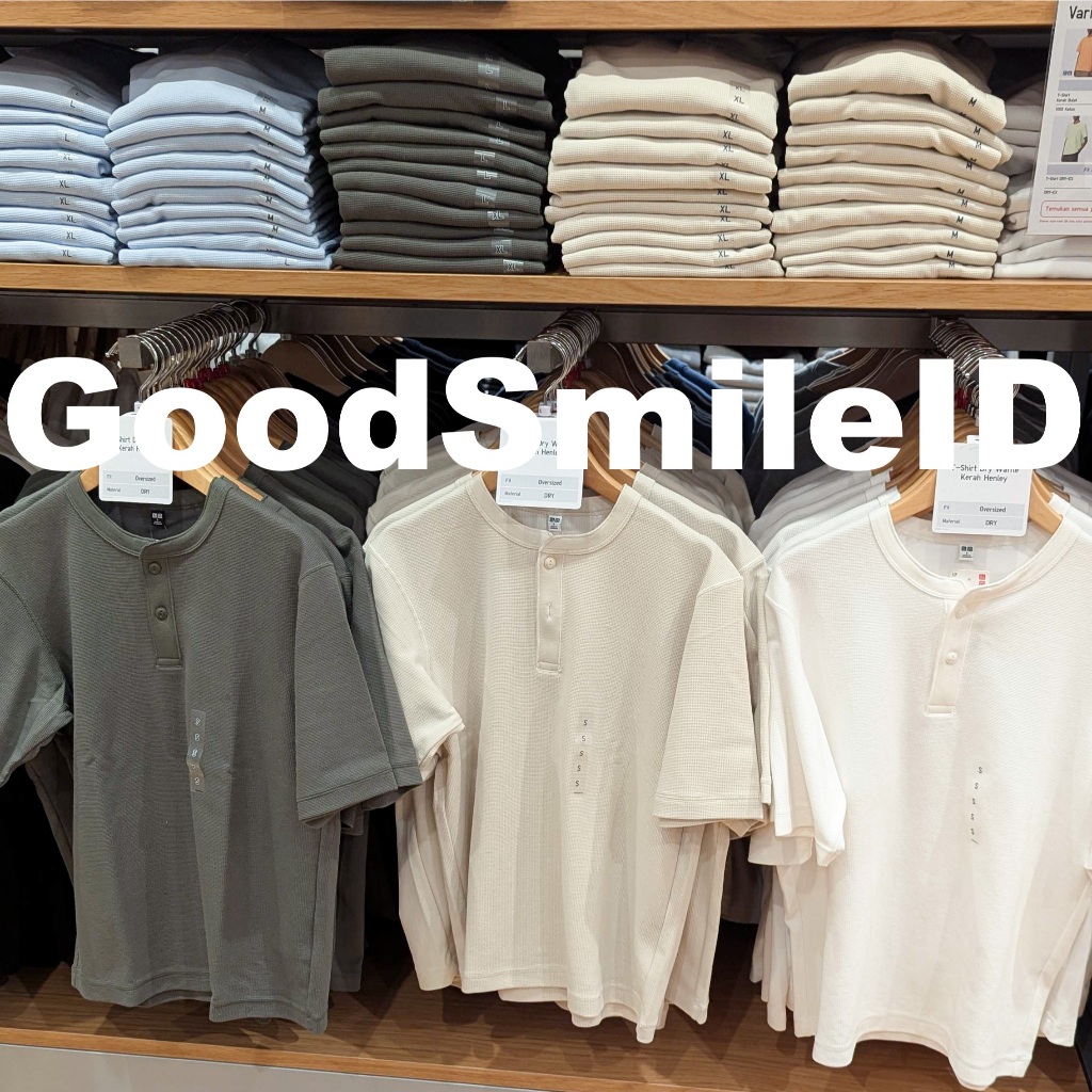 SALE Men T-Shirt Dry Waffle Henley Neck Kerah Kancing Kaos Atasan Pria UNIQLO JASTIP