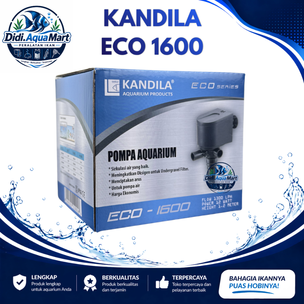Kandila ECO 1600 Pompa Aquarium Aquascape 15 Watt Pompa Hemat Listrik