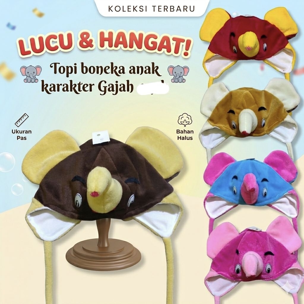 KUPLUK ANAK KARAKTER GAJAH TOPI ANAK GAJAH USIA SMPAI 5TH