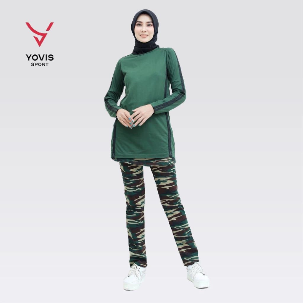 Setelan Olahraga Wanita Loreng/Atasan senam Army/Celana Loreng/Olahraga Wanita Lengan panjang/Loreng