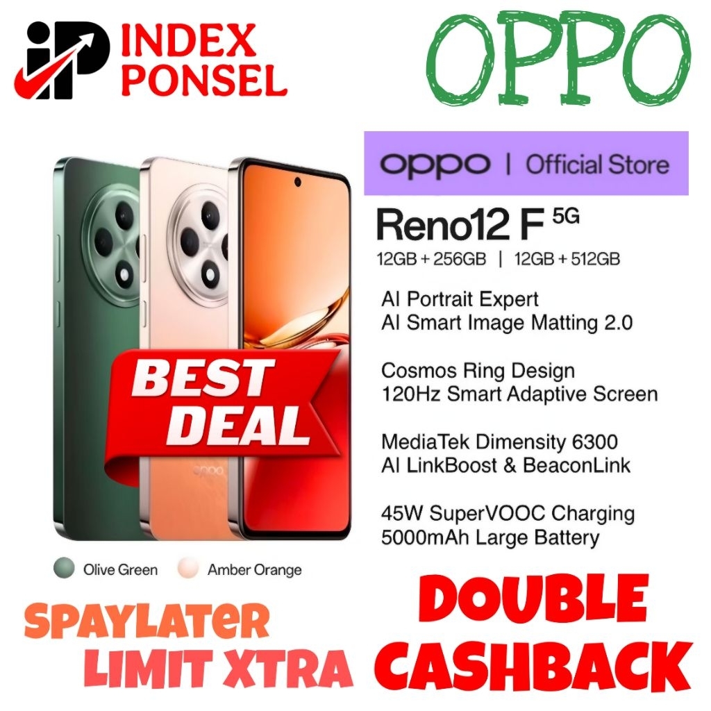 OPPO Reno 12F 5G Ai Phone Dimensity 6300 Camera 50MP NFC Layar Amoled 120Hz UFS 2.2 12/512 12/256