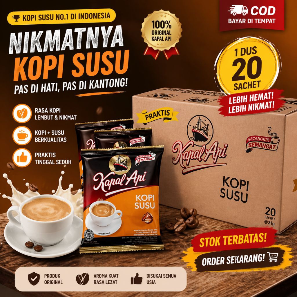 Kopi Kapal Api Susu 1 Dus (20 Sachet) – Kopi Praktis Enak & Murah, Best Seller Kopi Kapal Api Kopi S