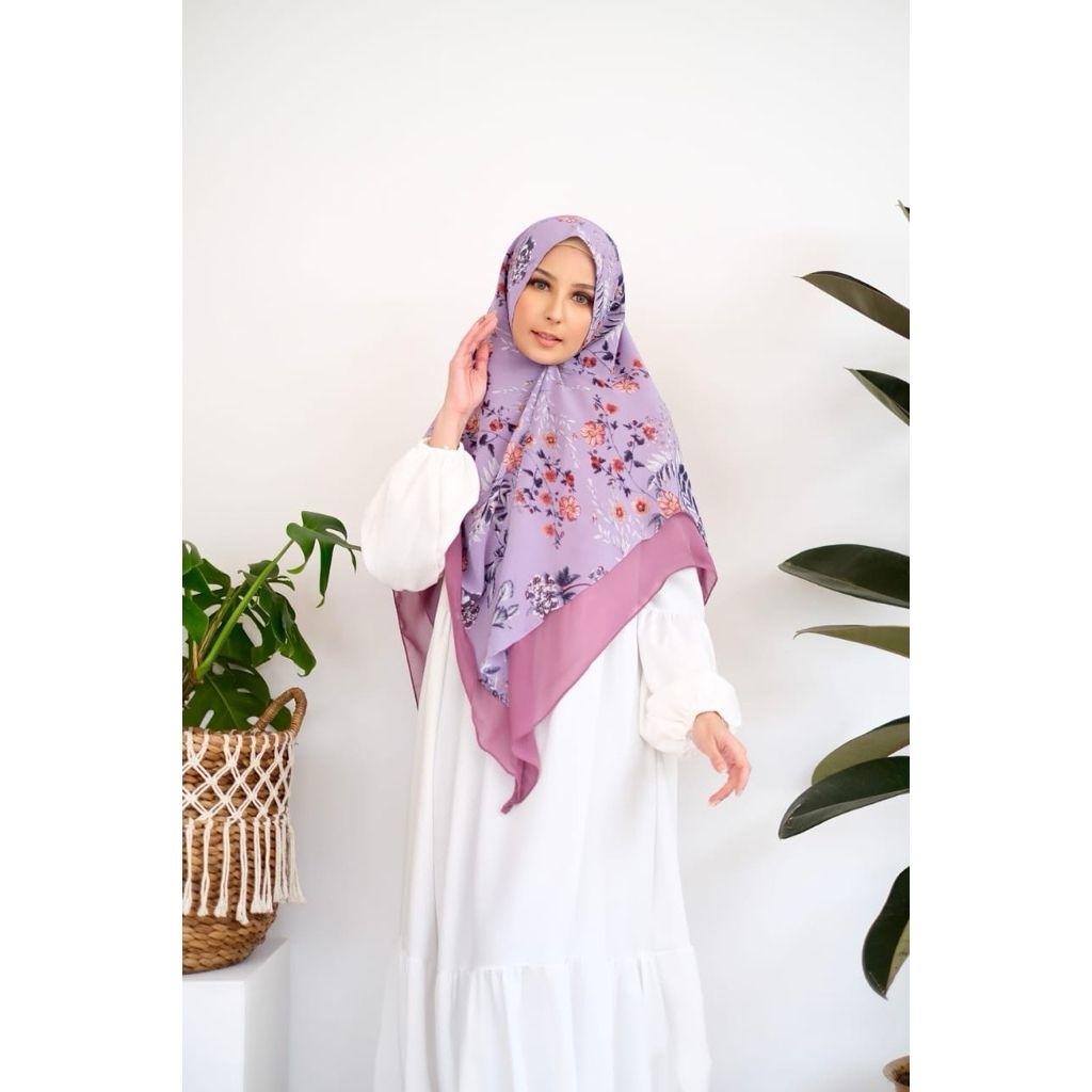 Aluna Khimar Syari Jumbo 2 Layer Babydoll Premium Adem Hijab Instant Syar’i Motif Bunga