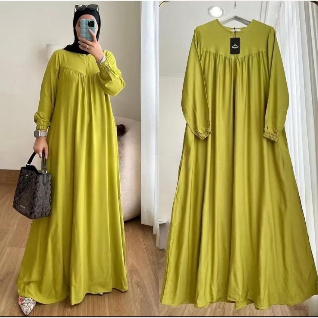 Dress Muslim / Abaya Polos / Gamis Crinkle Airflow Polos / Gamis Busui Resleting Depan