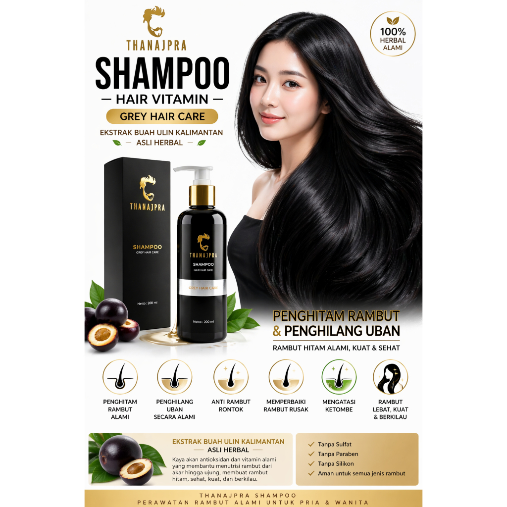 Penghilang uban permanen shampoo rambut anti uban Thanajpra shampo