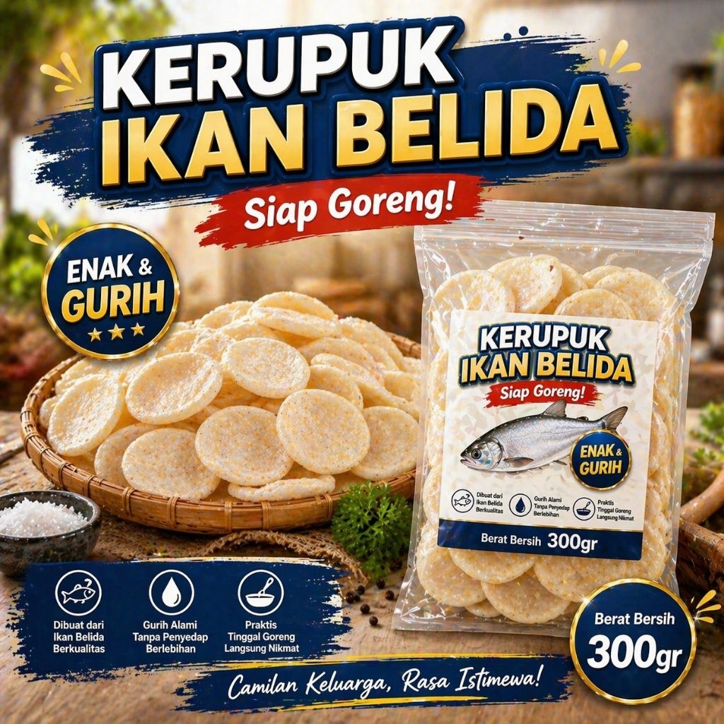 Krupuk Mentah ikan belida 300g Gurih Renyah/Krupuk ikan Belida sahang/Lada