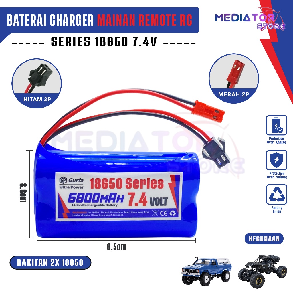 Baterai 18650 Mobil Remot/RC Double Socket Type 2x 18650 Li-ion 7.4volt Sesuaikan Soket