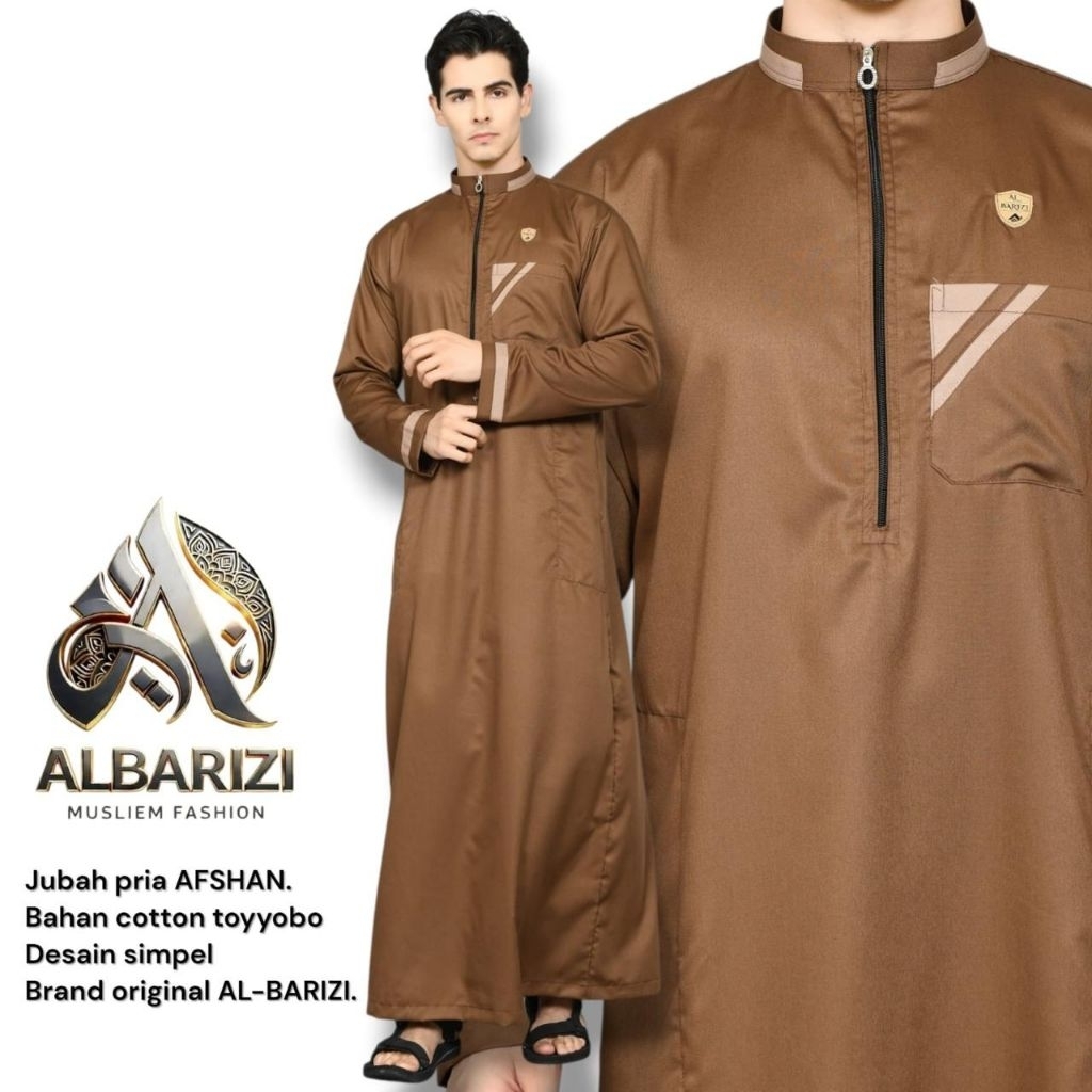 Jubah Pria Muslim - Gamis Jubah Pria Afhan Premium Lengan Panjang Kombinasi List Simpel Elegant