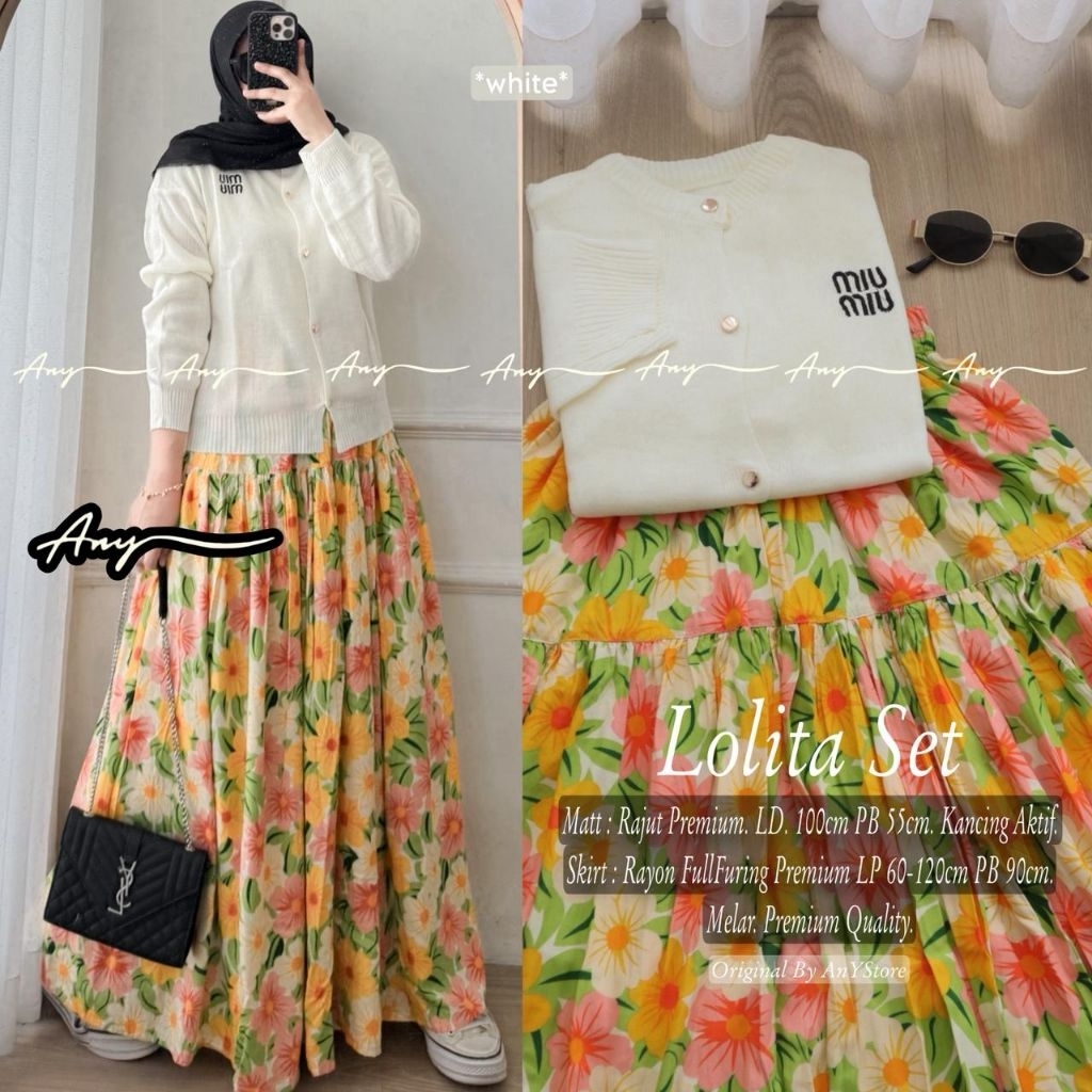 sakura lolita setelan rok wanita alfashion rajut batwing atasan knit rok plisket motif tunik jumbo l