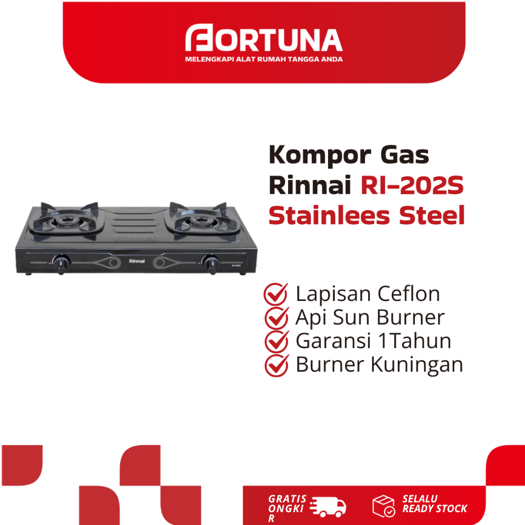 RINNAI KOMPOR RI 202S / RI-202S / RI202 S / RI 202 S (2 TUNGKU) GARANSI RESMI