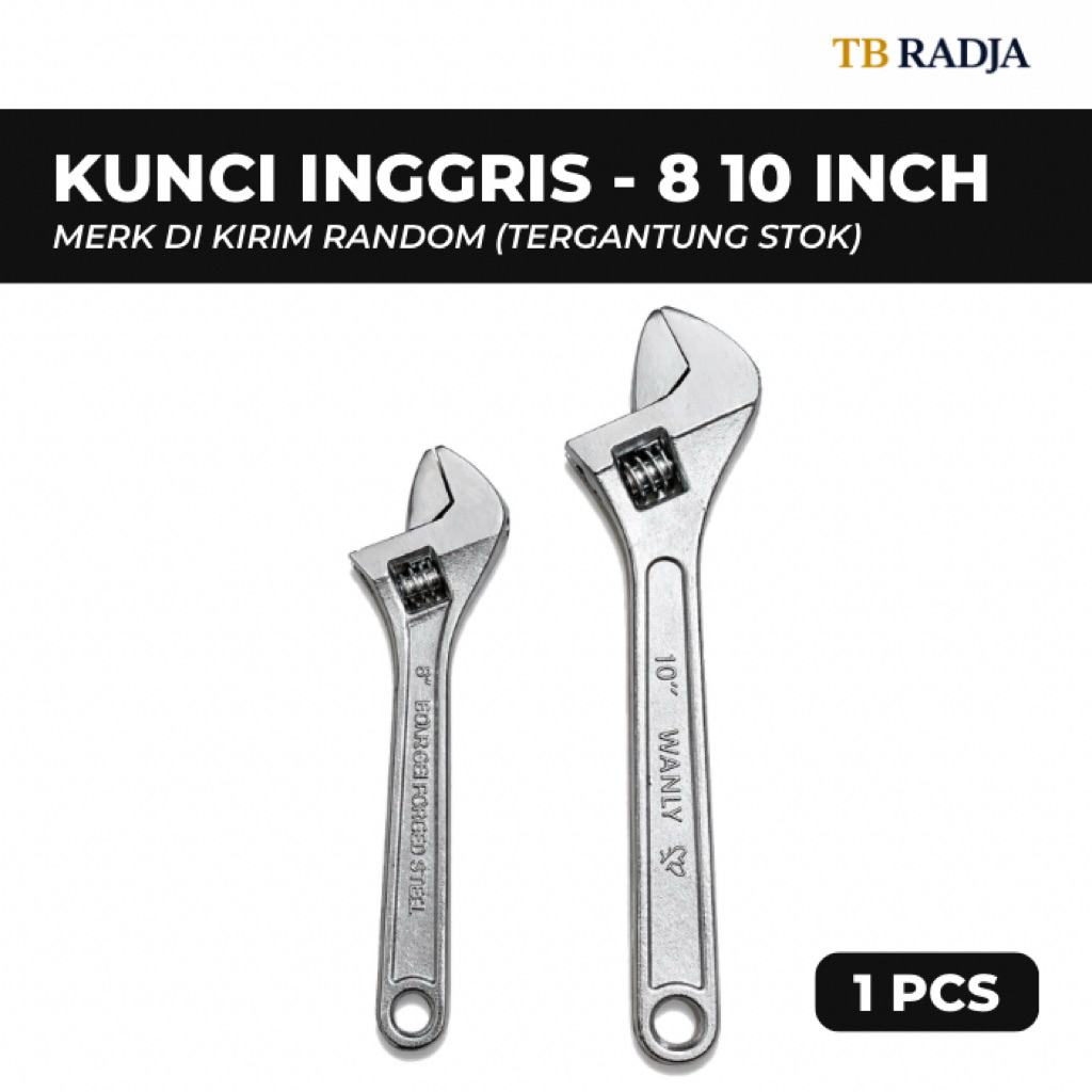 Kunci Inggris 8 10 Inch Adjustable Forged Steel Kuat Presisi - 1 Pcs