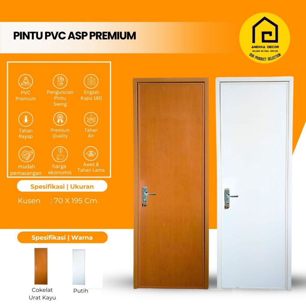 ASP Pintu Swing PVC Premium Ukuran 70 x 195 cm set kusen