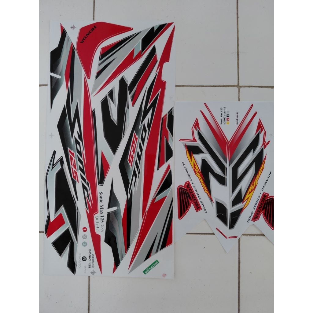 STRIPING STRIPES SET STIKER BODY HONDA NOVA SONIC 125 NEW 2007 PUTIH MERAH KODAK PAPER MADE IN THAIL