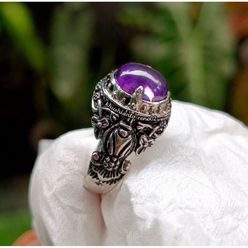 CINCIN BATU AKIK KECUBUNG ASIAN AMATIS CAKRAWALA RING BALI ASLI SUPER ALPAKA