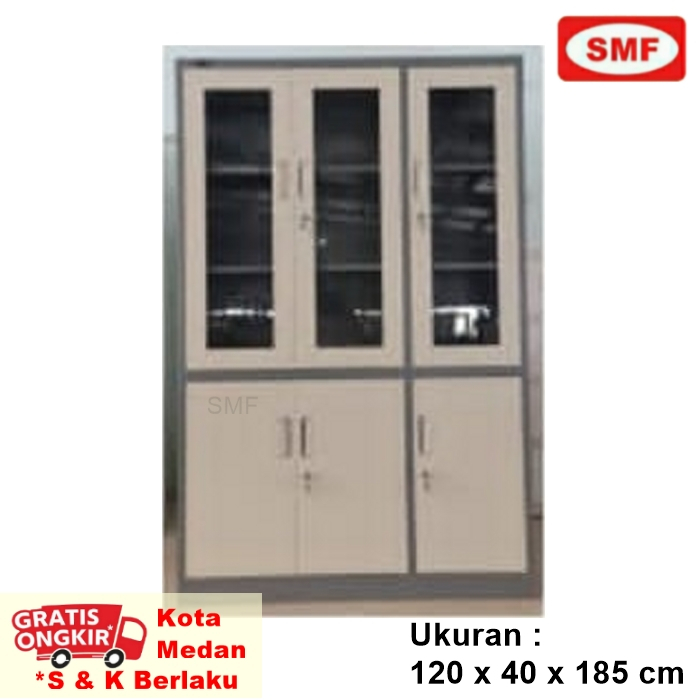 LEMARI FILING CABINET BESI 3P - LEMARI BUKU PINTU BUKA - KRS C07  - MOTIF ABU