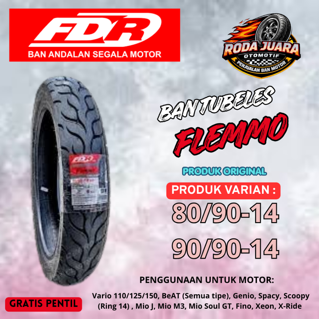 Ban FDR Flemmo 80/90-14 & 90/90-14 Ring 14 Original Ban Motor Matic Beat Scoopy Mio Grip Kuat Tahan 