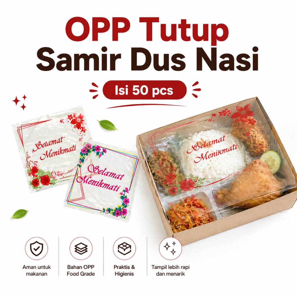 [50 Pcs] Plastik Opp Samir Selamat Menikmati Isi 50 Pcs - Samir Kotak Makan Dus Nasi / Selamat Menik