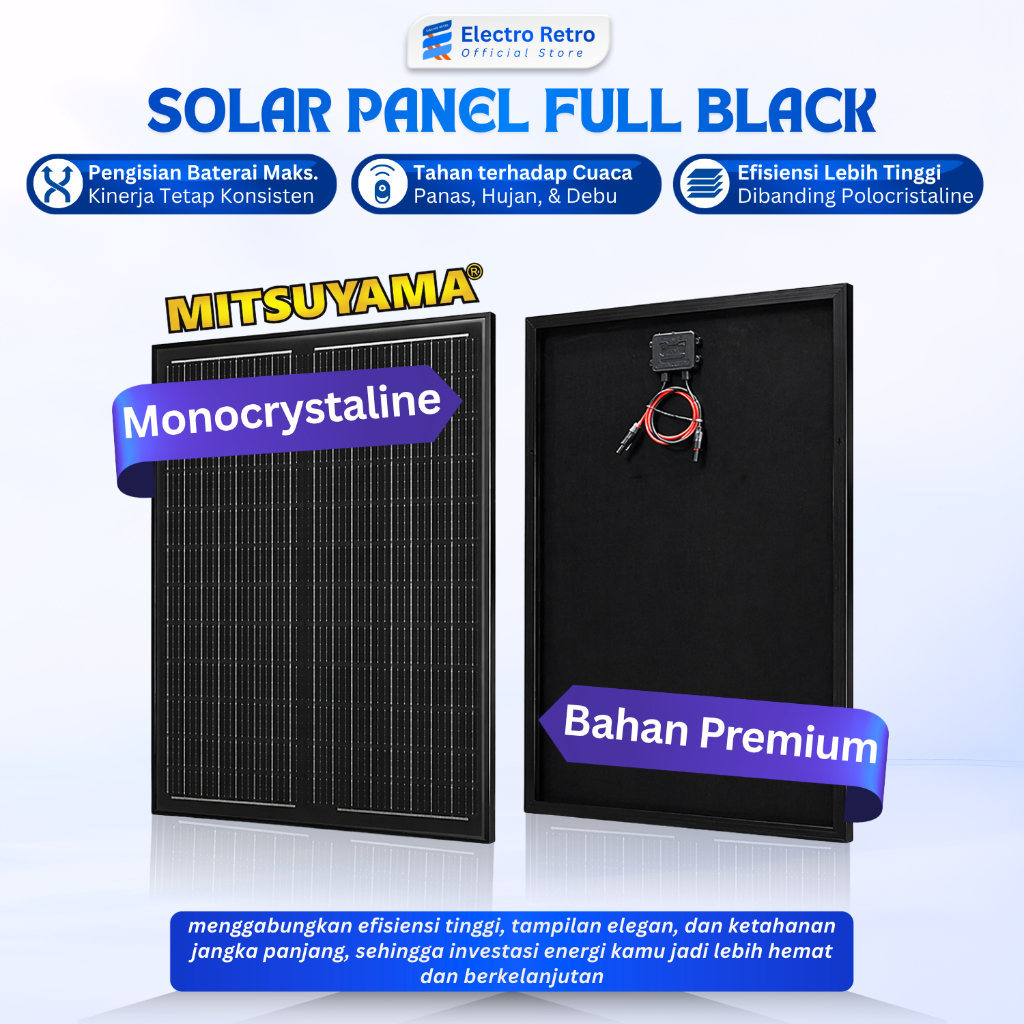 Mitsuyama Solar Panel Surya 50W Monocrystaline Full Black Mono Solar Cell 50 Watt Panel Tenaga Surya
