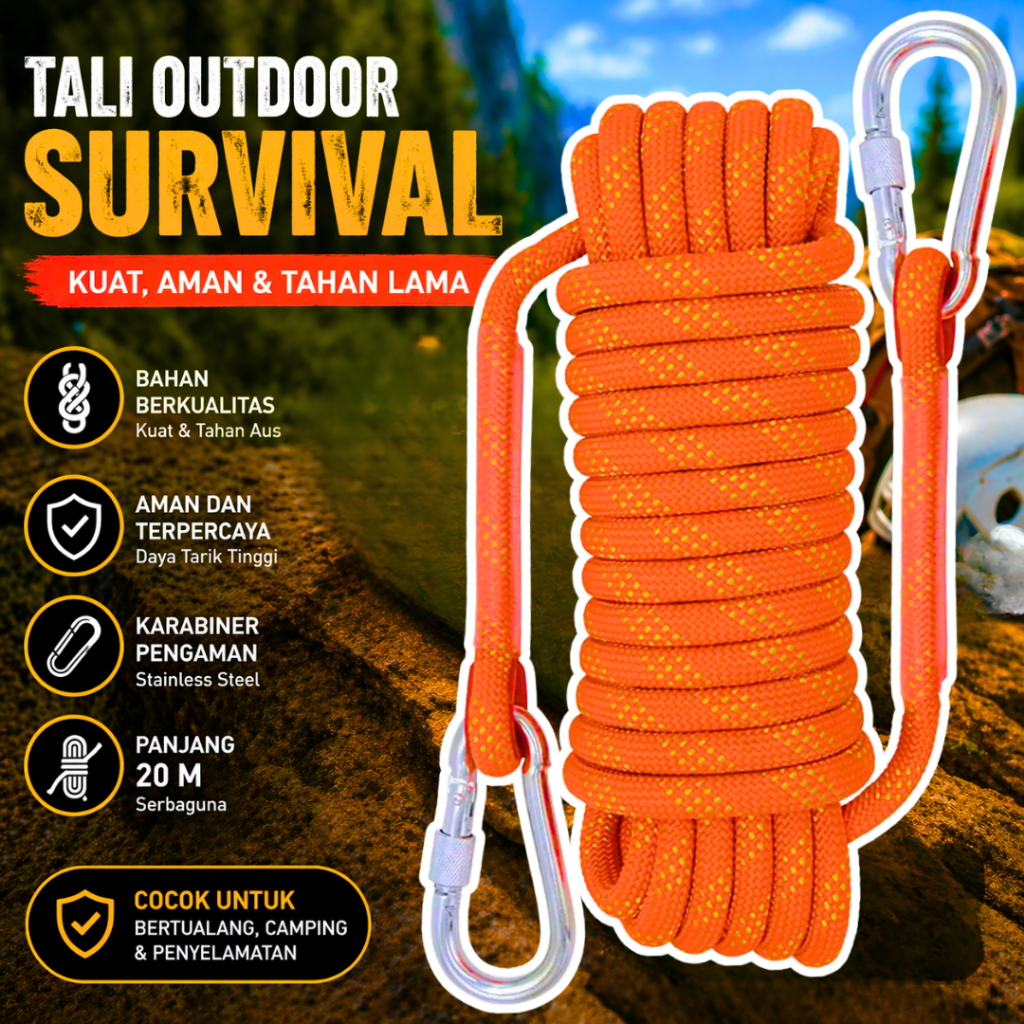 GO RayMING Tali Paracord Panjat Tebing 12mm 20M - Orange