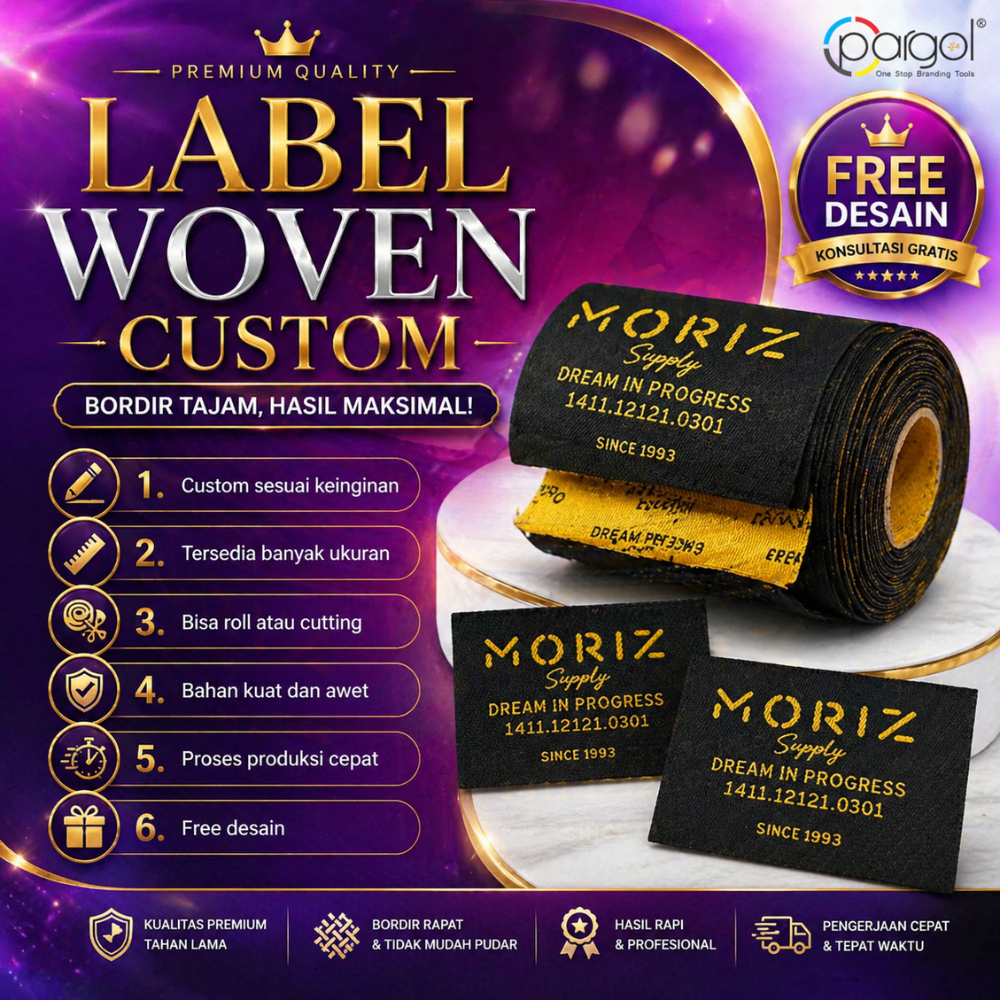 Label Woven Custom – Logo & Nama Brand | Damask Halus Premium