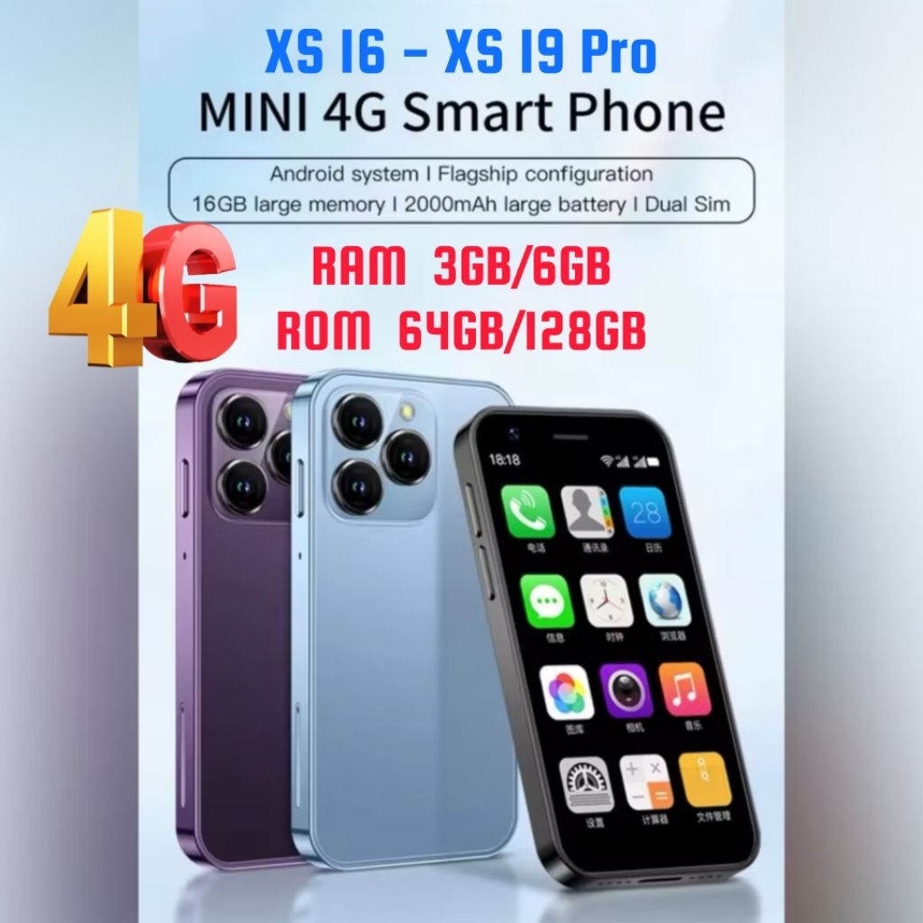 XS16 Mini 4G LTE Android 10.0 Smartphone, 3GB RAM 64GB ROM Smartphone with GPS WiFi Dual SIM Support