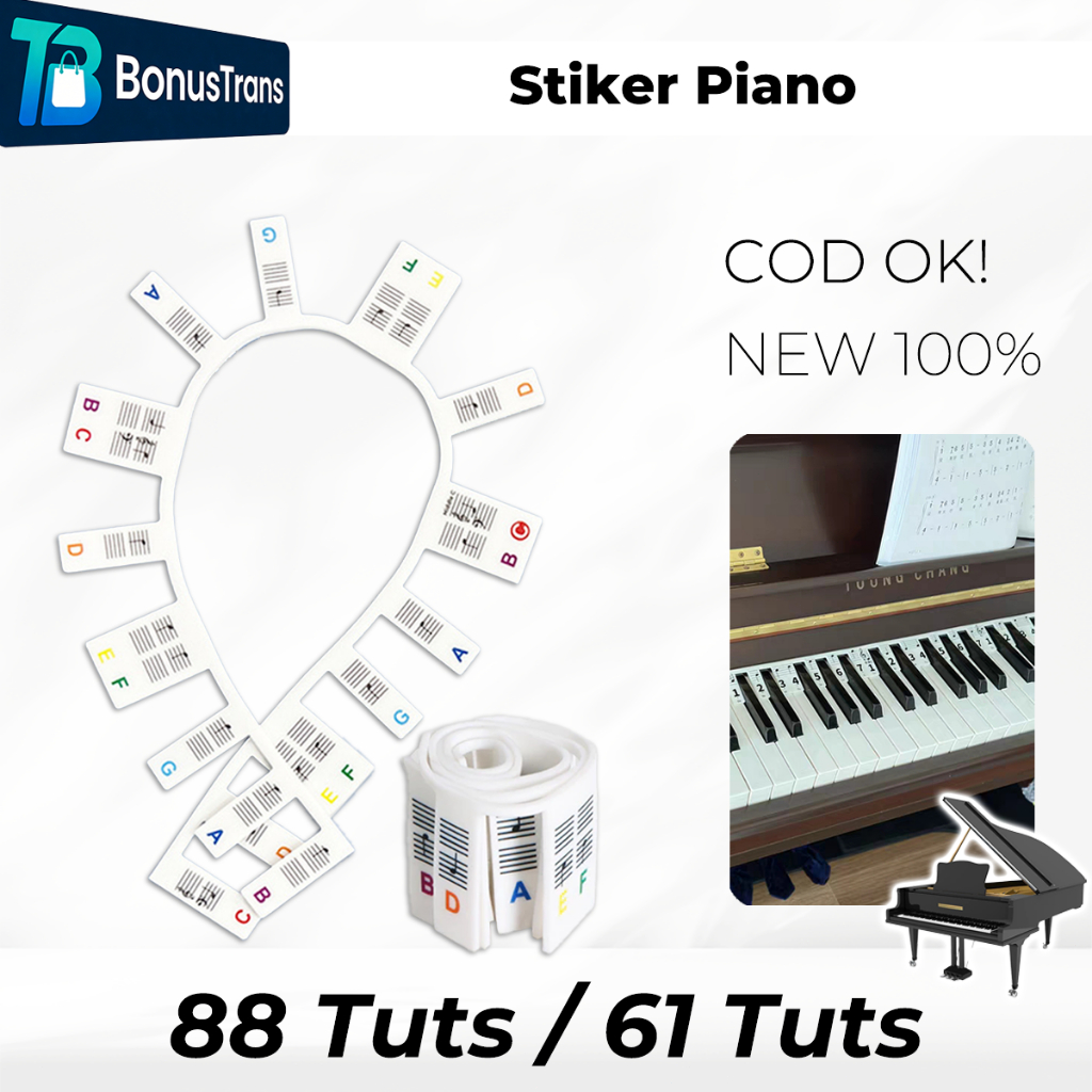 Stiker Not Piano Silikon 61 Key - Dapat Dipasang & Dilepas Berulang, Tanpa Lem, Mudah Digunakan - 61