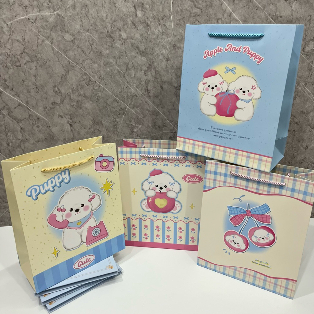 Paper Bag Tebal / Paper Bag Anjing Putih Lucu / Tas Kado Ulang Tahun Aesthetic / Tas Kertas Lucu