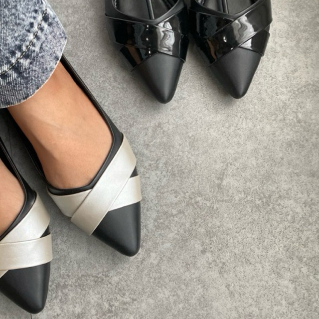 NANDA MILLANO sepatu Flatshoes hitam sol karet anti slip