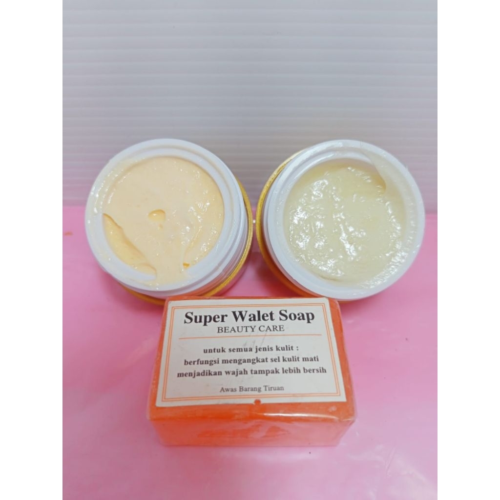 1 PAKET CREAM WALET CREAM  + SABUN GLOWING SUPER ORIGINAL CREAM WALET