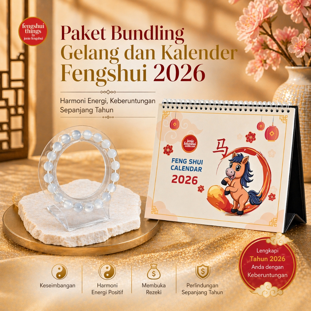 Paket Bundling Feng Shui 2026: Kalender Meja + Gelang White Stone Putih Feng Shui Keseimbangan